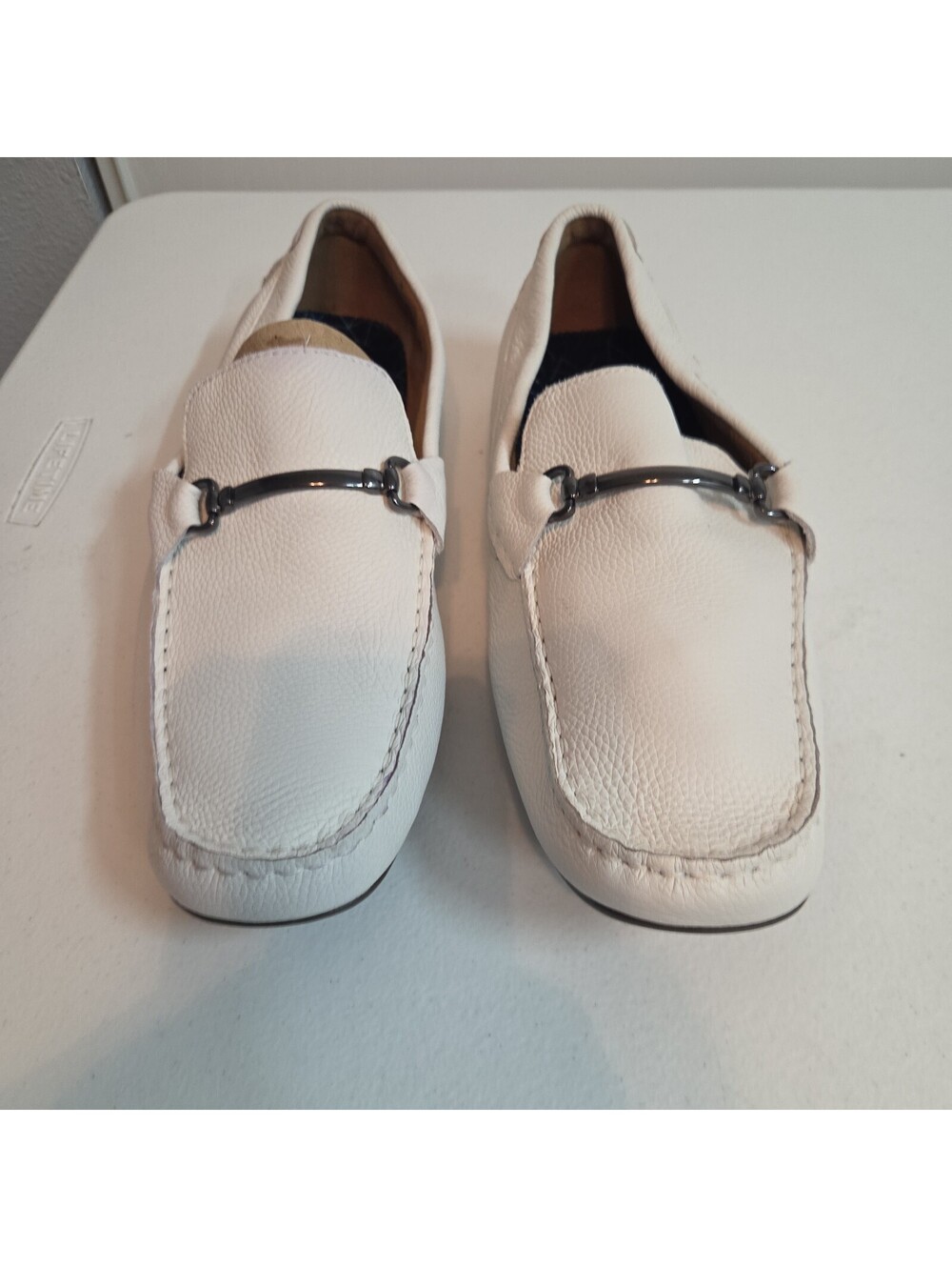 men's white Alfani Marcus white pebbled leather driving loafers size 13M
